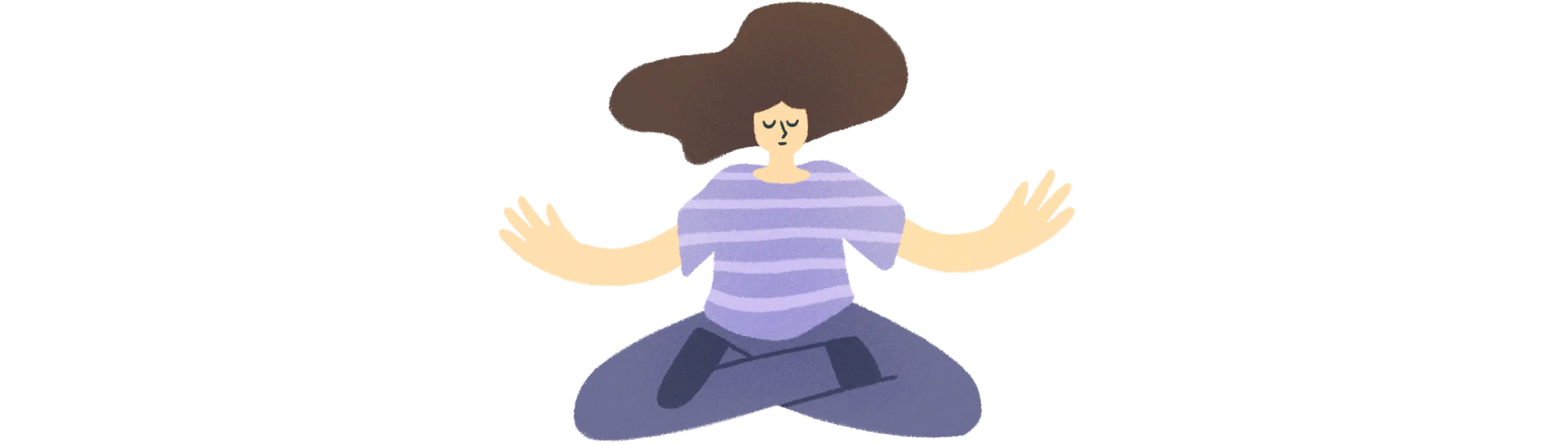 Illustration of a woman meditating with 7Mind and sitting cross-legged.