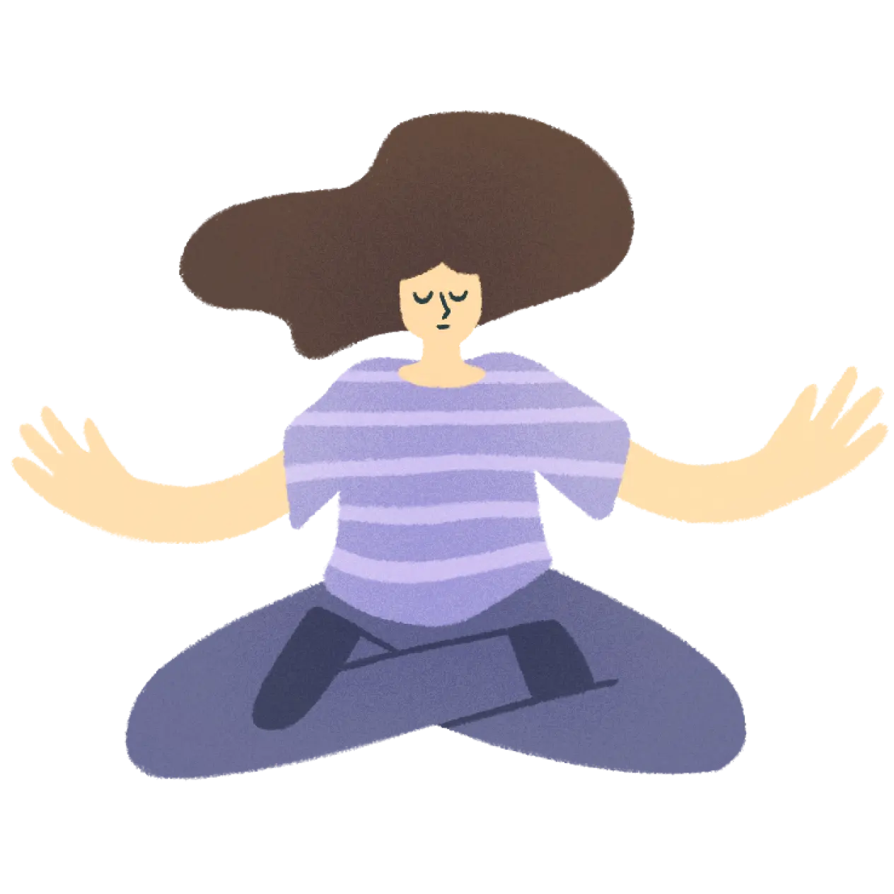 Illustration of a woman meditating with 7Mind and sitting cross-legged.