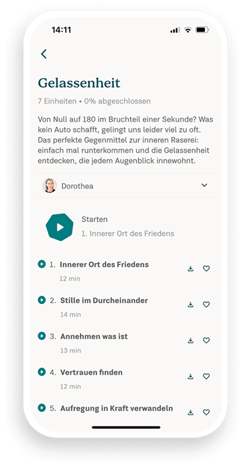 Bildschirm-Aufnahme der 7Mind-App aus dem Kurs “Gelassenheit”